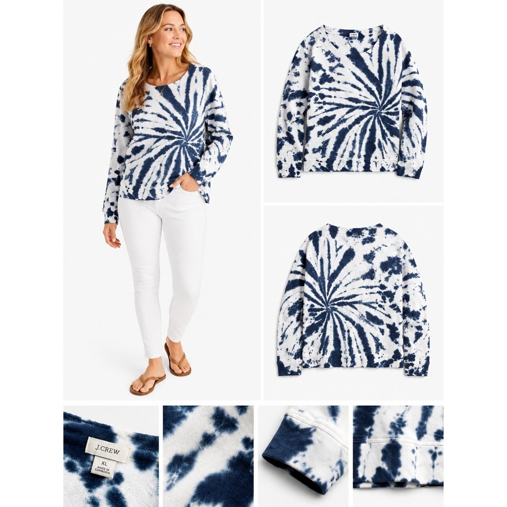 J.Crew Sweatshirt XL Tie Dye Spiral Casual Coastal Hippie Summer